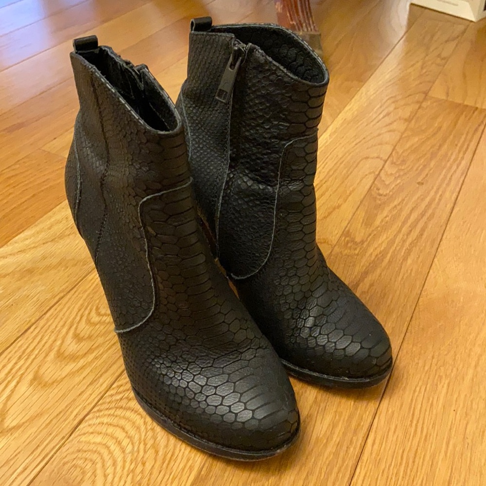 Joie embossed snakeskin black heeled bootie